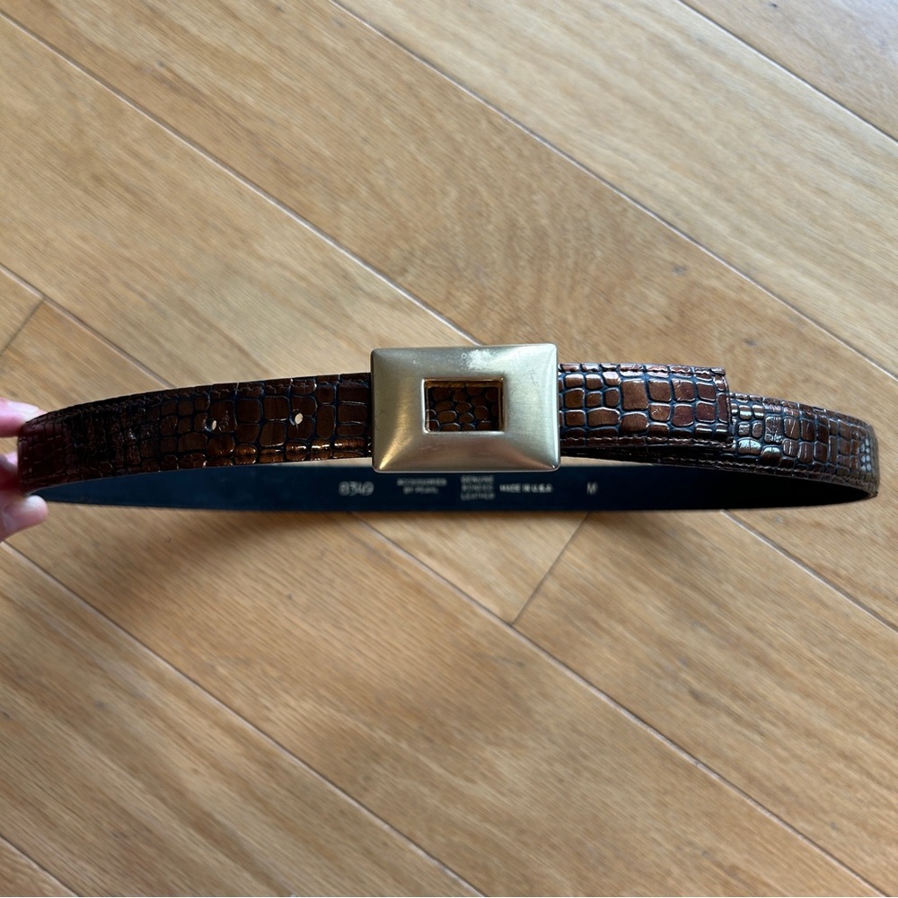Accessories by Pearl Copper Metallic Brown Crocodile Leather Belt Gold Buckle M